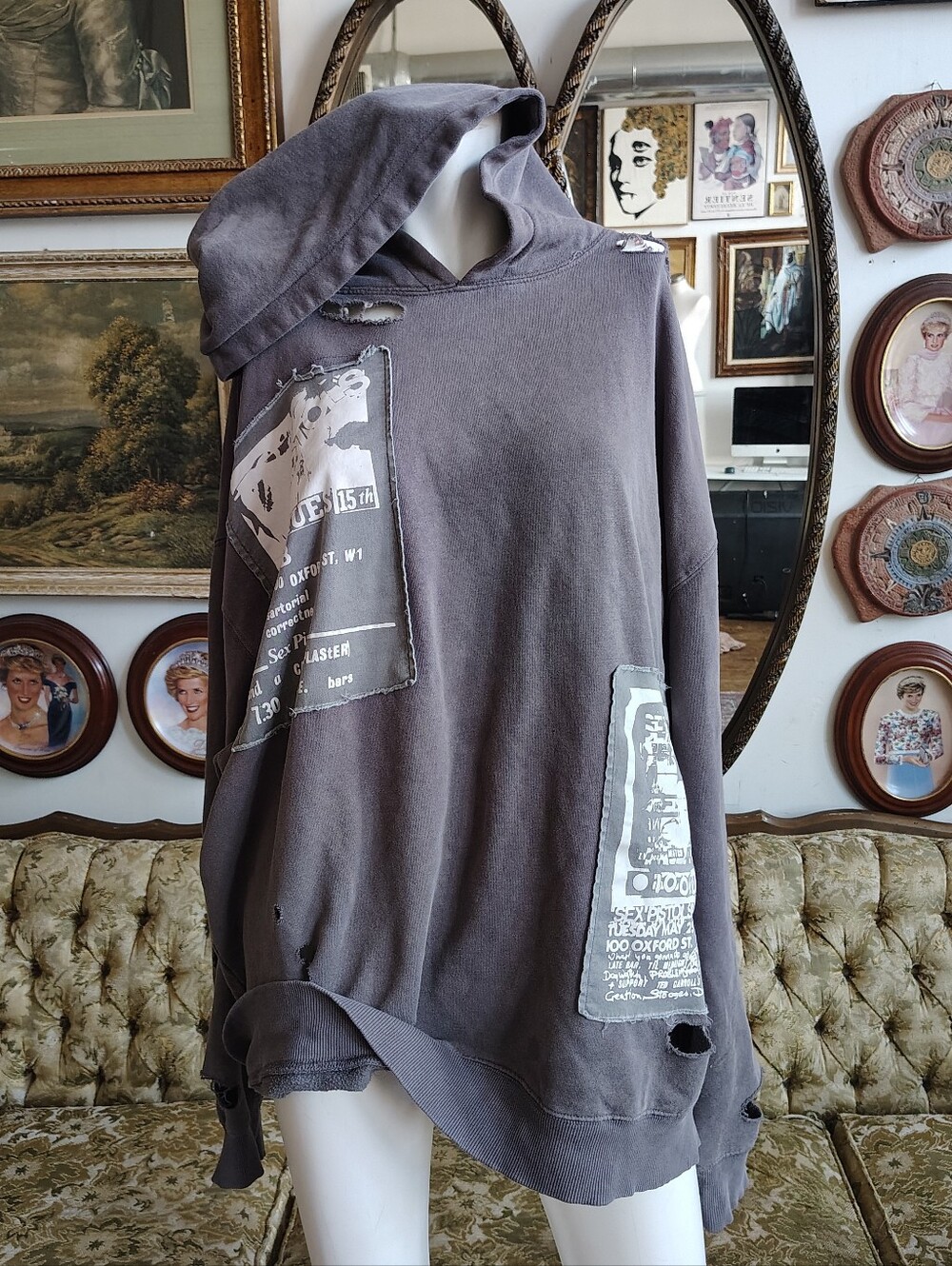 Sex Pistols Distressed Patched Graphic Hoodie Oversized Large/XL Baggy Punk - Picture 2 of 9